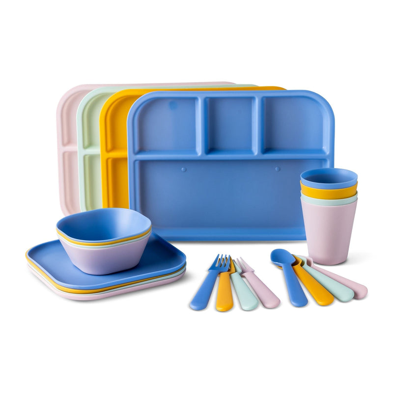 Manna Kids' Plastic Dinnerware Set, Serves 4, 24-pc, Dishwasher Safe R7