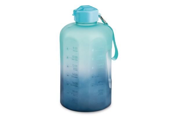 Manna Motivational Water Bottle, 3.7 L, Jumbo-Size, Ombre Blue, with Leakproof Lid Y9