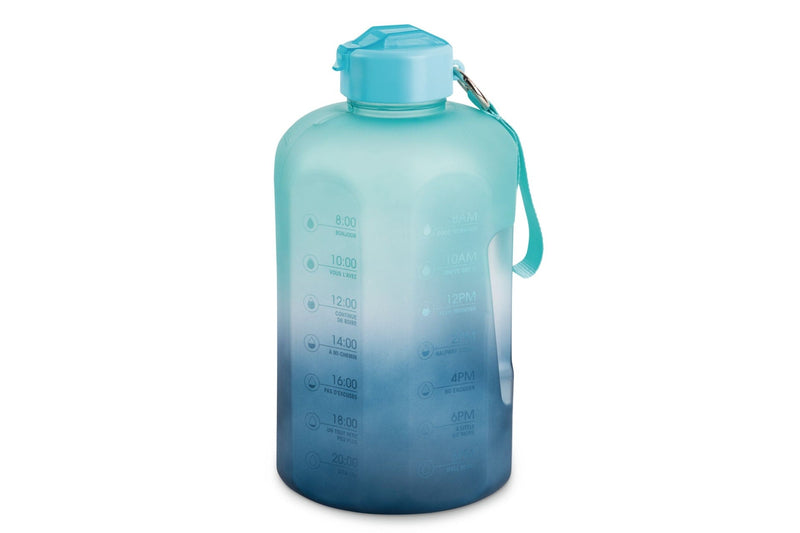 Manna Motivational Water Bottle, 3.7 L, Jumbo-Size, Ombre Blue, with Leakproof Lid Y9