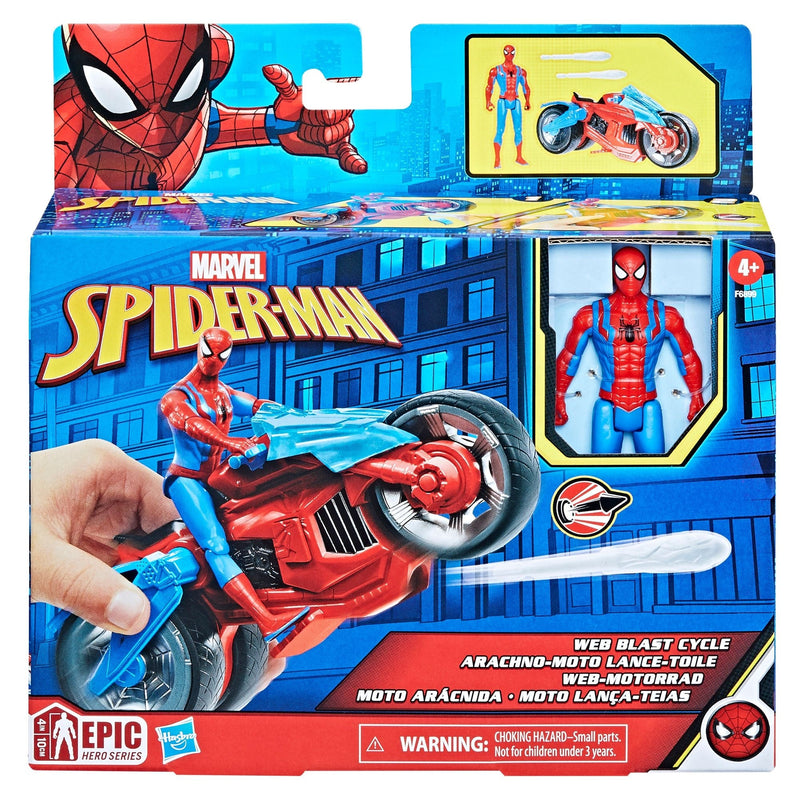 Marvel Spider-Man Web Blast Cycle Toy Set with 4-in Poseable Action Figure and 2 Web Projectiles Z4