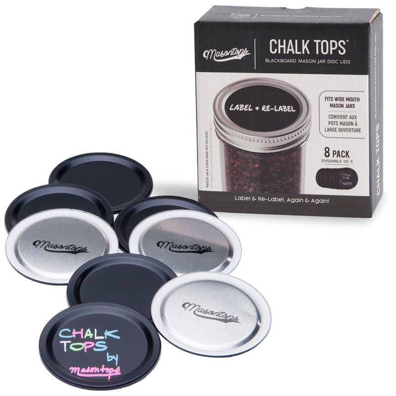 Masontops Chalk Tops Wide Mouth Storage Lids (Non-Sealing) for Mason Jars, 8-pk U8