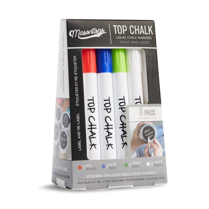 Masontops Top Chalk Erasable Liquid Chalk Markers, Multi-Colour, 6-pk A9