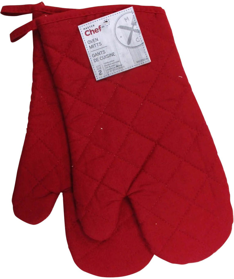 MASTER Chef 2pc Cotton Oven Mitt Set with Hanging Loop, Red A1