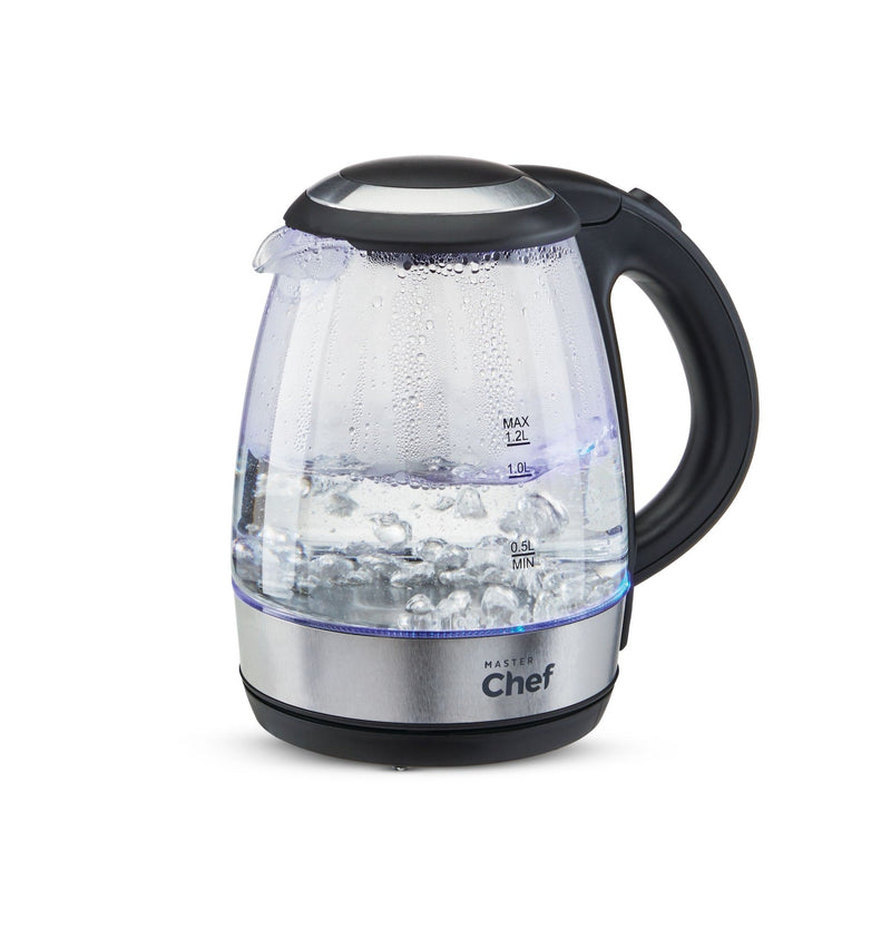 MASTER Chef Cordless Electric Kettle with Auto Shut Off & Blue Light, Glass, 1.2L D7