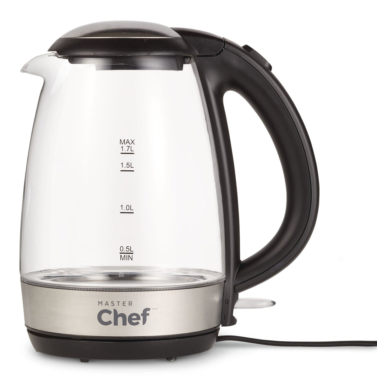 MASTER Chef Cordless Electric Kettle with Blue Light, Glass, 1.7L