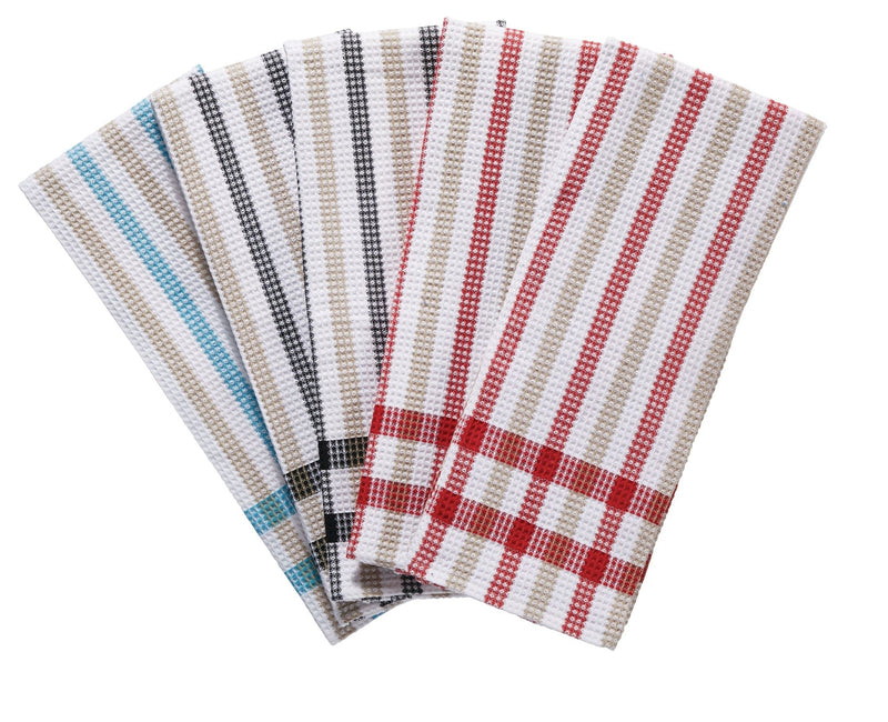 MASTER Chef Cotton Plaid Waffle Kitchen Towels, Reusable, 22-in x 32-in, 5-pk, Assorted Colours Q4