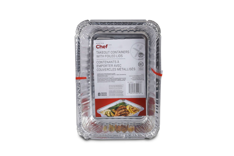 Master Chef Disposable Foil Take Out Food Storage Container with Lid, 3-lb, 4-pk Y4