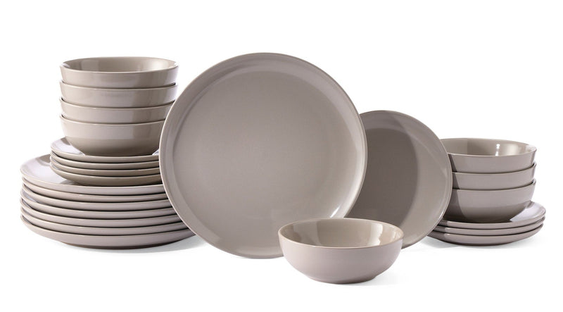 Master Chef Essential Coupe Stoneware Dinnerware Set, Serves 8, 24-pc, Light Grey C4