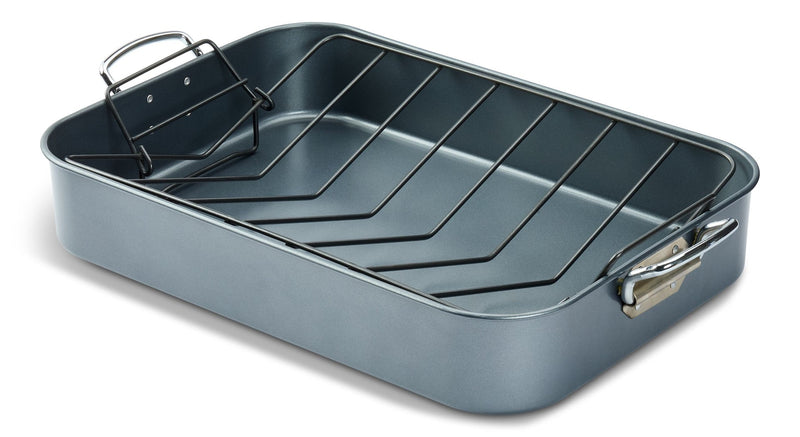 Master Chef Heavy-Duty Grey Non-Stick Roaster with Handle and Rack, 17-in G2