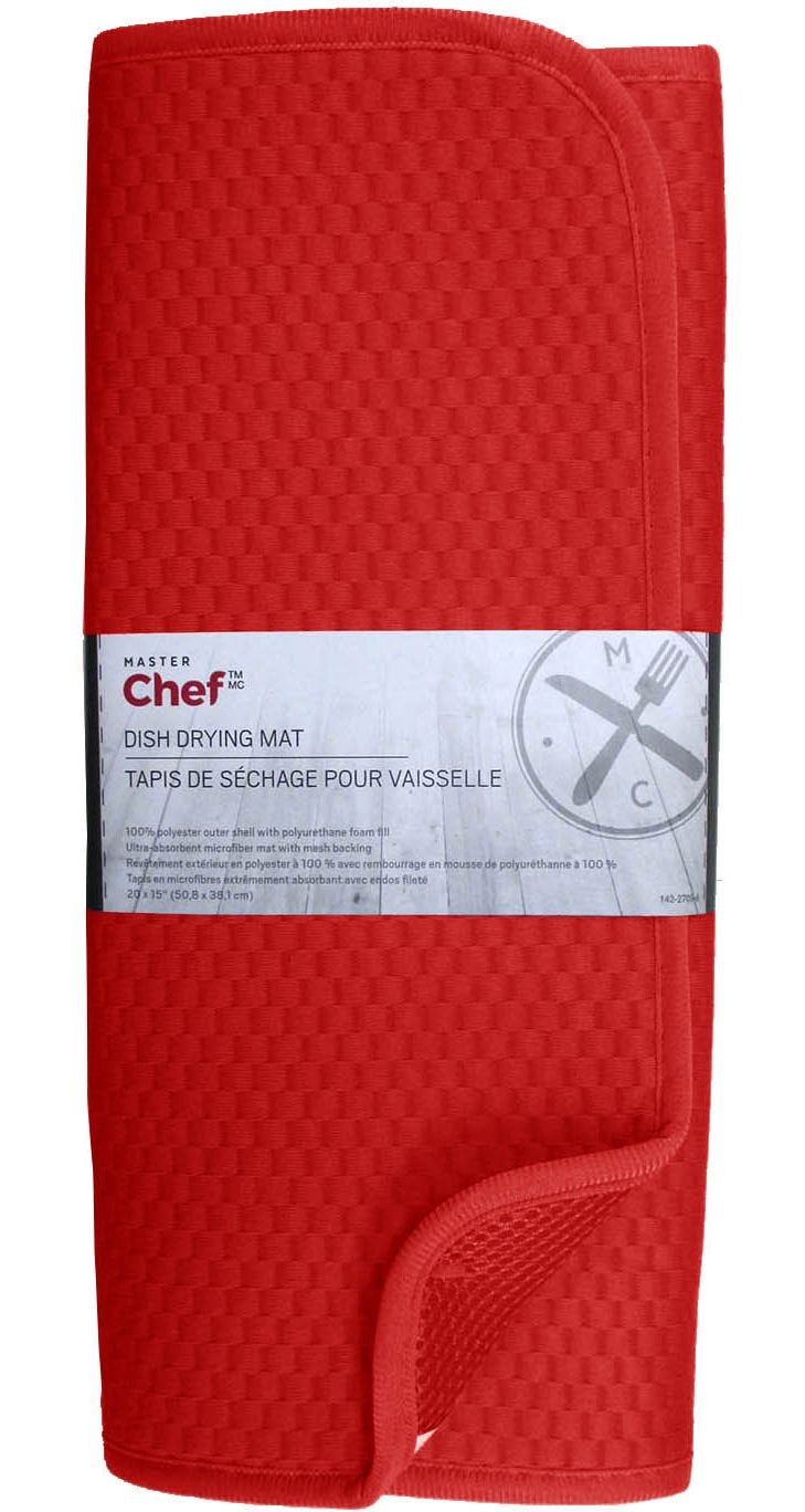 MASTER Chef Microfiber Dish Drying Mat, Reversible, 15-in x 20-in, Red A7
