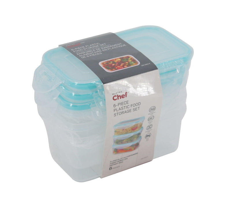 Master Chef Plastic Food Storage Container Set with Snap Lid, 500-mL, 6-pc I5