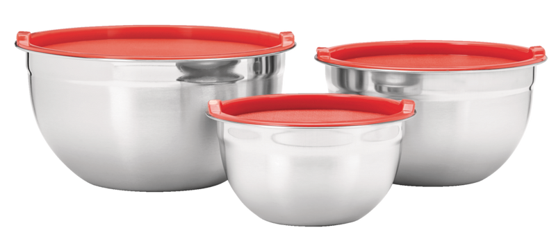 MASTER Chef Stainless Steel Mixing Bowls with Plastic Lids, 3-pk A6