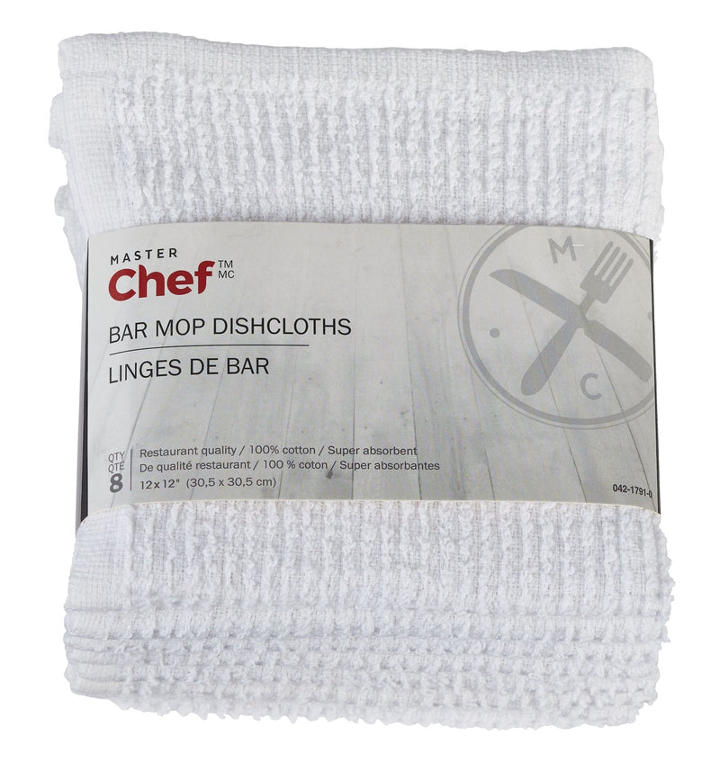 MASTER Chef Terry Cotton Bar Mop Dishcloths, 16-in x 19-in, White, Reusable, 4-pk C8