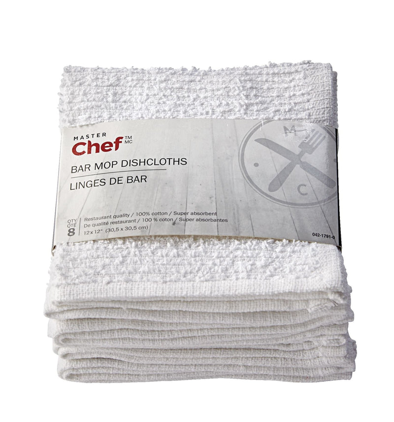 MASTER Chef Terry Cotton Bar Mop Dishcloths, Reusable, 12-in x 12-in, 8-pk, White X8