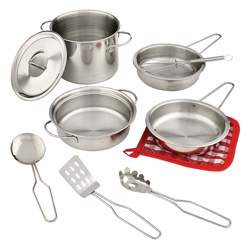 MASTER Chef Toy Kitchen Stainless Steel Cookware Set For Kids, 10 pc, Ages 3+ H0