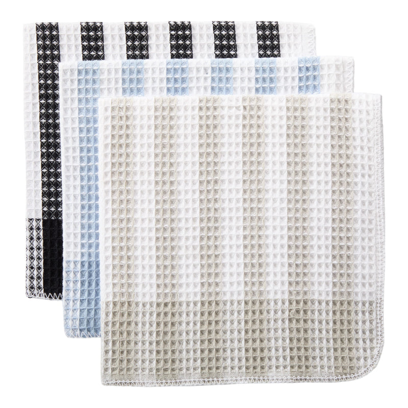 Master Chef Waffle Checkered Cotton Dish Cloths, Black, Grey & Blue, 14-in, 12-pk U1