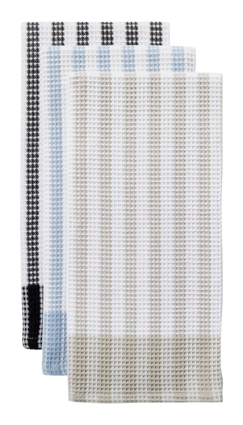 Master Chef Waffle Checkered Cotton Kitchen Towels, Black/Grey/Blue, 20-in x 30-in, 6-pk G2