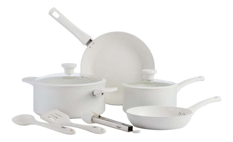 Master Chef White Non-Stick Ceramic/Aluminum Cookset, 9-pc T1