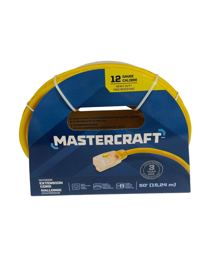 Mastercraft 12/3 Outdoor Extension Cord with Lighted end & Locking Connector, Yellow U8