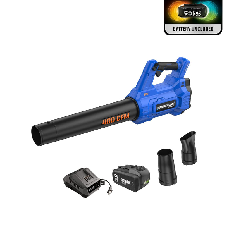 Mastercraft 20V Cordless 460 CFM Brushless Leaf Blower Kit with PWRPOD 4 Ah Battery and Charger K8