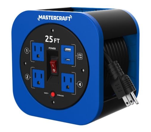 Mastercraft 25-ft 13A 3-Outlet/1 USB-A and 1 USB-C Extension Cord Reel Z0