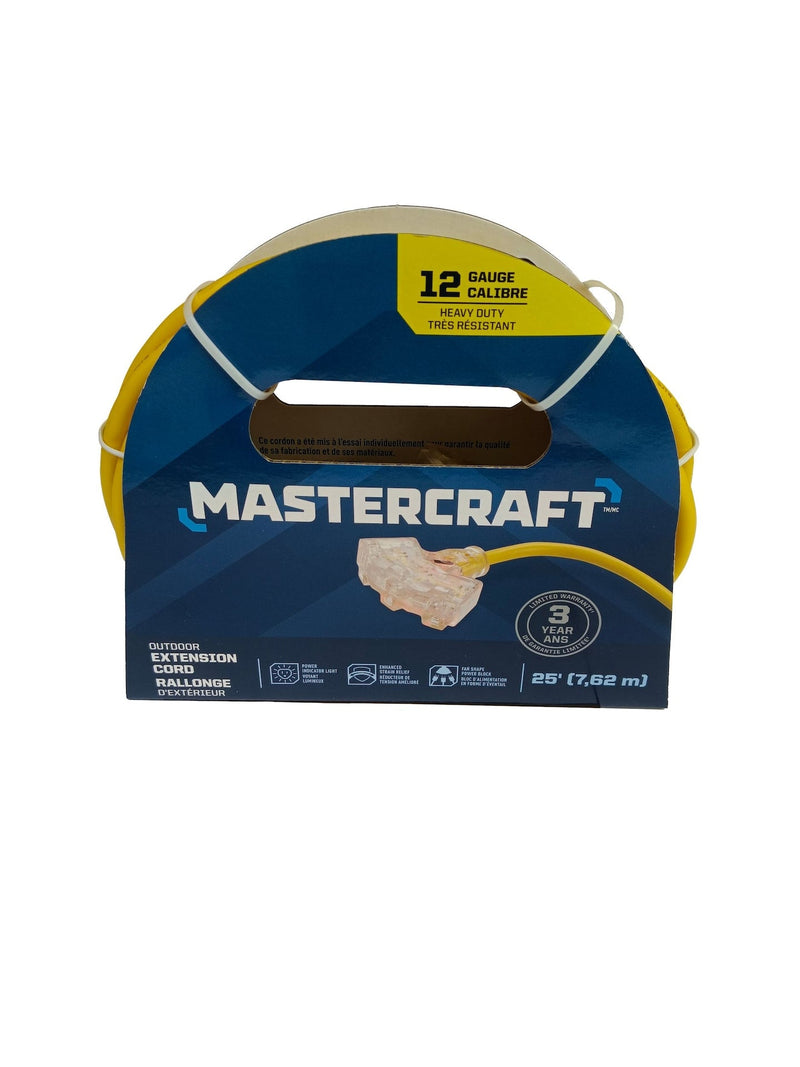 Mastercraft 25-ft Outdoor 12 Gauge Extension Cord with Fantail End, Yellow L4