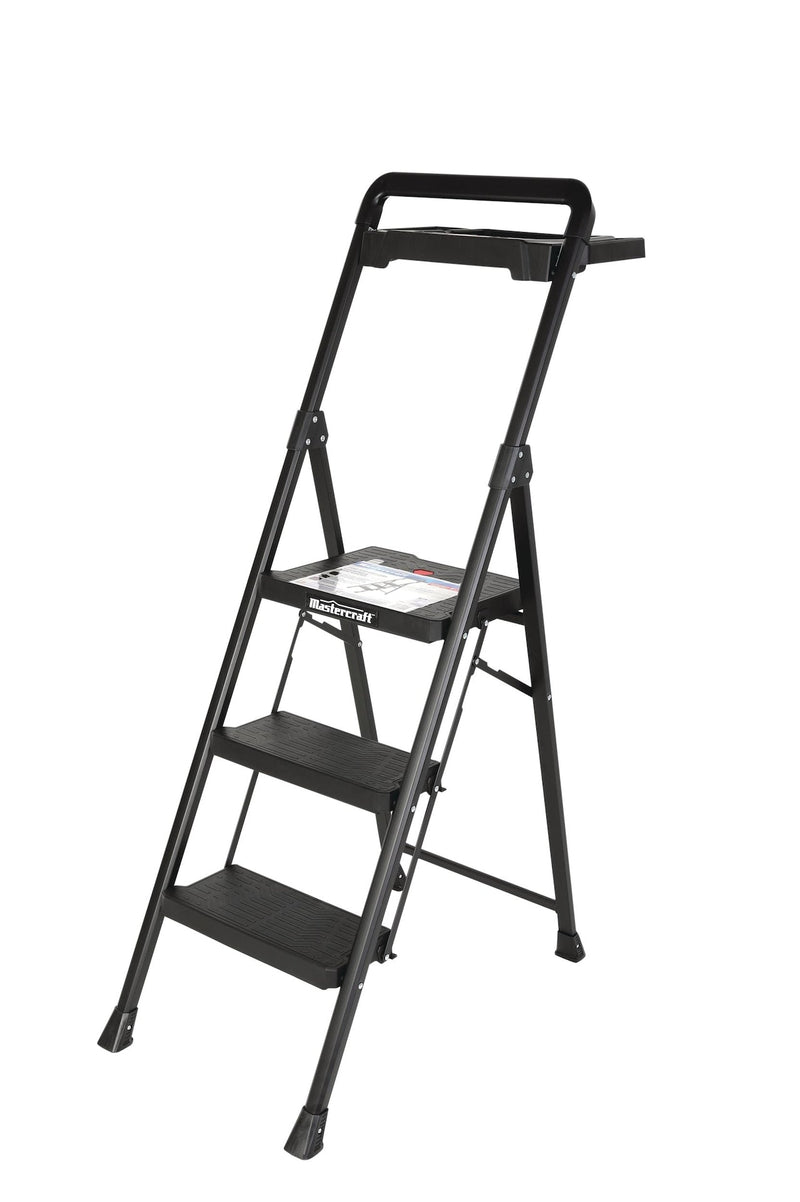 Mastercraft 3-Step Ladder Heavy-Duty Metal/Plastic Folding Step Stool, 300-lb, 4.5 ft I1