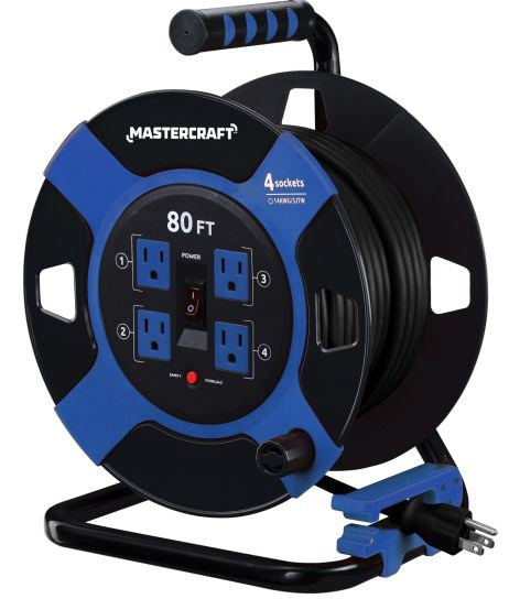 Mastercraft 80-ft 4-Outlet Retractable Extension Cord Reel with Surge Protection U8