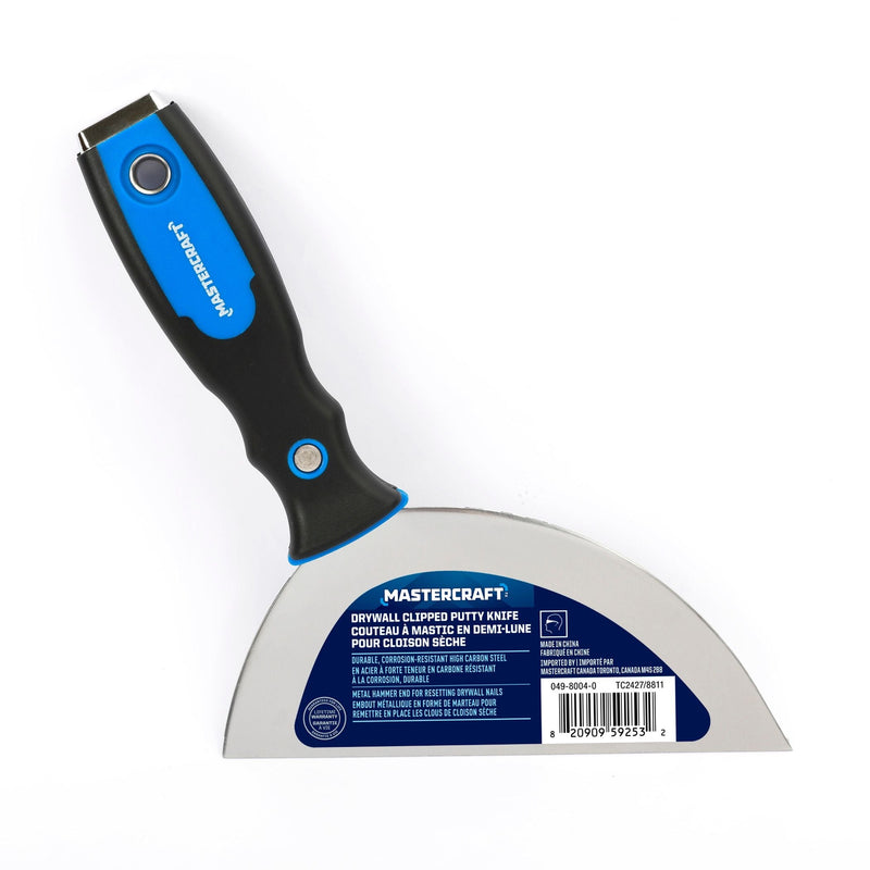 Mastercraft Clipped Joint Carbon Steel Drywall Knife with Soft Grip & Hammer End, 6-in Y1
