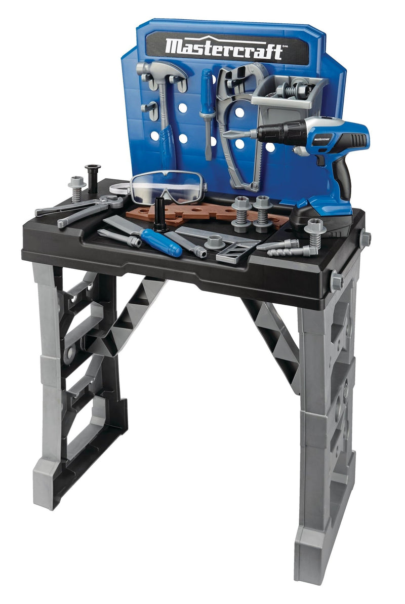 Mastercraft Deluxe Toy Tool & Work Bench withBattery Operated Drill For Kids, Ages 3+ V0
