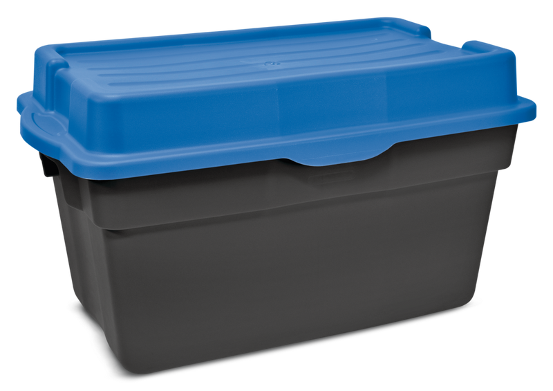 Mastercraft Heavy Duty Stackable Storage Box with Hinged Lid, 132-L, Black/Blue Y3