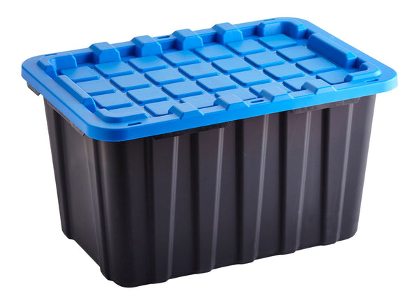 Mastercraft Heavy Duty Stackable Storage Box with Lid, 102-L, Black/Blue H2