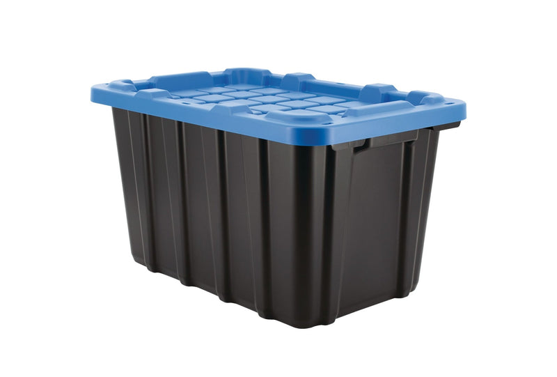 Mastercraft Heavy Duty Stackable Storage Box with Lid, 45-L, Black/Blue E7