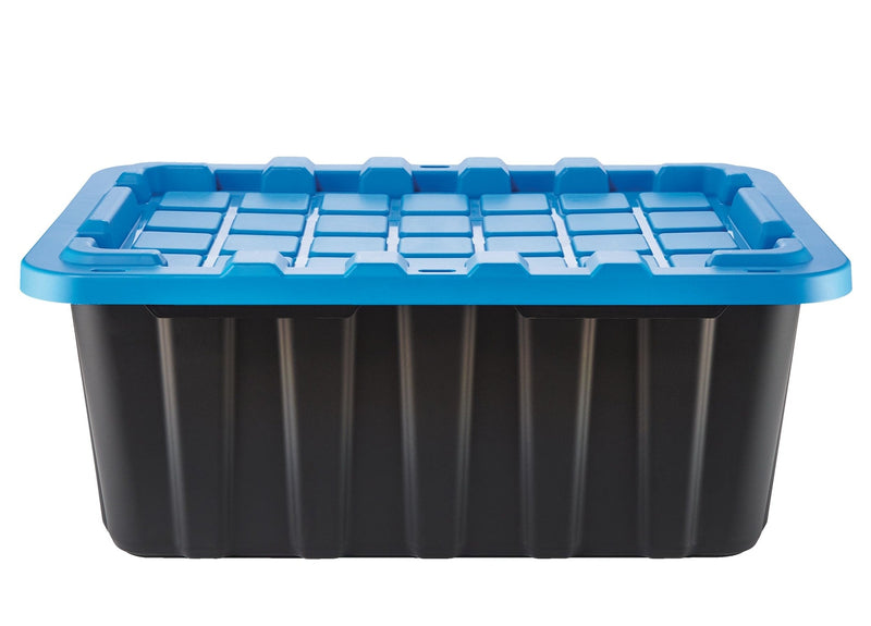 Mastercraft Heavy Duty Stackable Storage Box with Lid, 70-L, Black/Blue D3