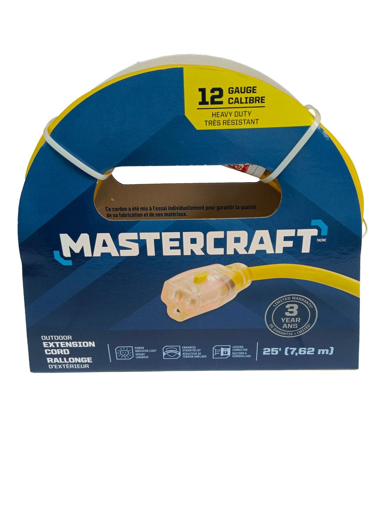 Mastercraft Outdoor Extension Cord with Grounded Outlet and Lighted End, Yellow L0