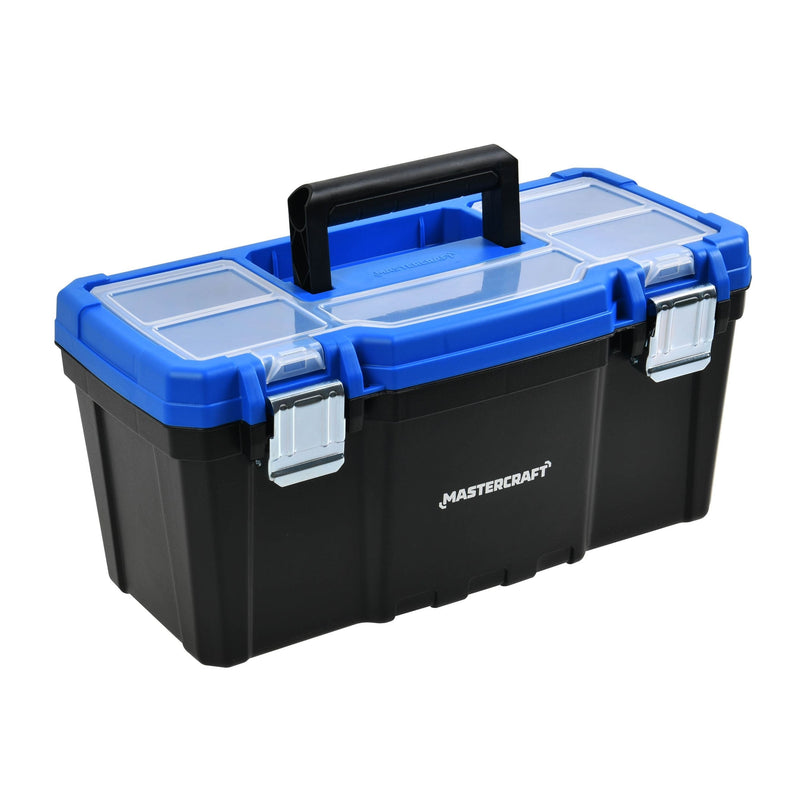 Mastercraft Portable Plastic Tool Box with Removable Tray & Tray Top, Blue, 16-in W5