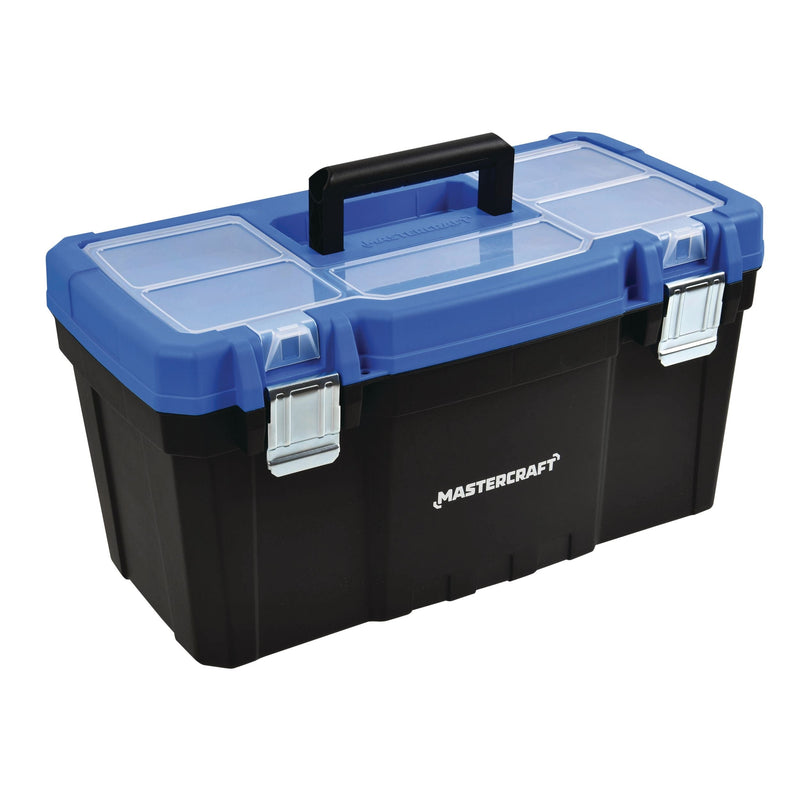 Mastercraft Portable Plastic Tool Box with Removable Tray & Tray Top, Blue, 22-in G2