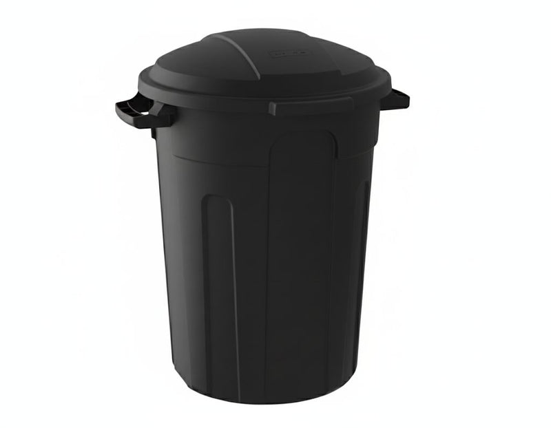 Mastercraft Resin Circular Outdoor Garbage Can with Lid, Black, 121-L J6