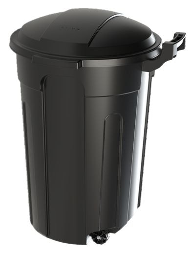 Mastercraft Resin Circular Wheeled Outdoor Garbage Can with Lid, Black, 121-L C4