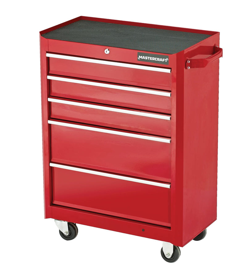 Mastercraft Rolling Tools Storage Cabinet with 5 Drawers, Deep Red, 24-in T6