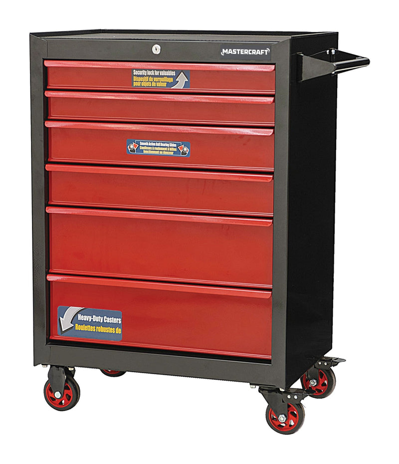 Mastercraft Rolling Tools Storage Cabinet with 6 Drawers, Black&Red, 26-in J2