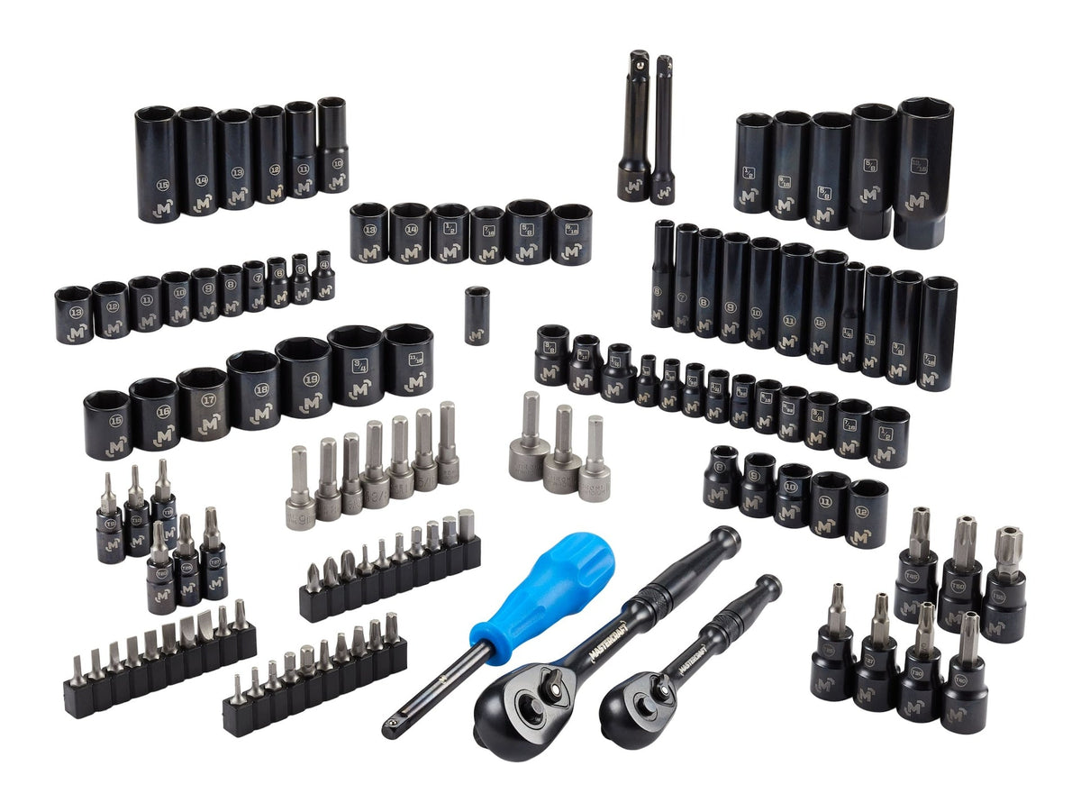 Mastercraft Socket Set, 122-pc, SAE/Metric, CRV, Black Steel Finish
