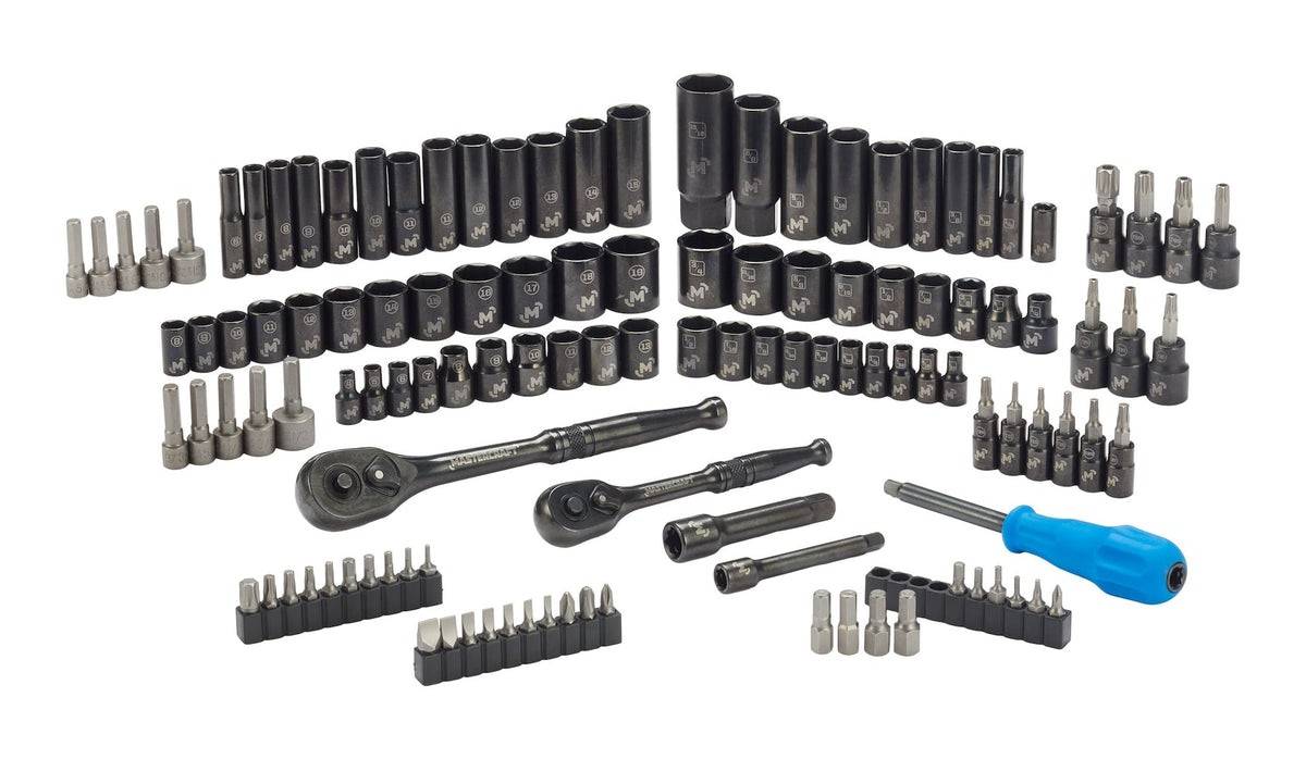 Mastercraft Socket Set, 122-pc, SAE/Metric, CRV, Black Steel Finish