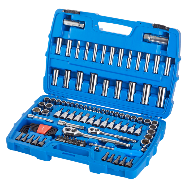 Mastercraft Socket Set, 128-pc, SAE / Metric, CRV, Nickel-Chrome Plating H5