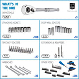 Mastercraft Socket Set, 350-pc, SAE / Metric, CRV, Nickel-Chrome Plating
