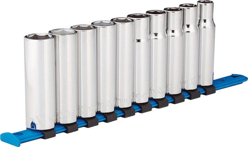 MAXIMUM 1/2-in Drive 6 Pt. Deep Socket Set, Metric, Nickel-Chrome Plating, 10-pc N2