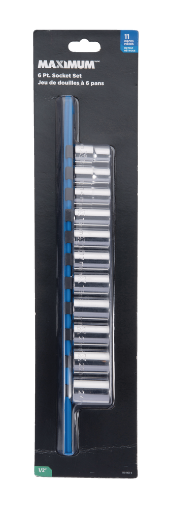 MAXIMUM 1/2-in Drive 6 Pt. Socket Set, Metric, Nickel-Chrome Plating, 11-pc H3