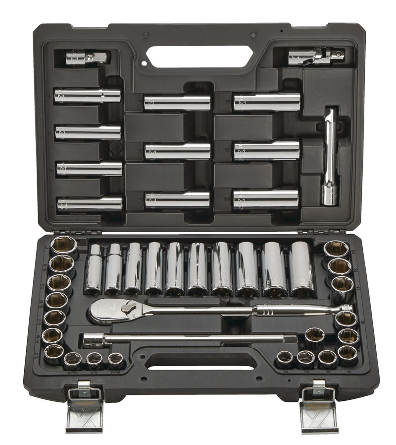 MAXIMUM 1/2-in Drive Professional Grade Socket Set, 45-pc, SAE/Metric, CRV, Nickel-Chrome Plating N5