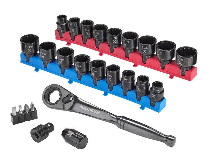 MAXIMUM 25 Piece 3/8" Drive Pass-Thru Socket Set O8