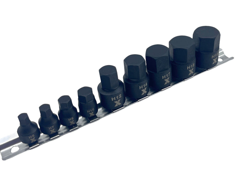 MAXIMUM 9 Piece Impact Stubby Bit Socket Rail Hex Metric M0